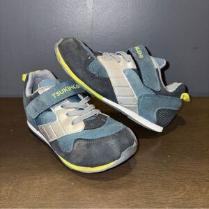 Tsukihoshi Kids Racer Shoes Blue Gray Easy On Off Sneakers size 11.5